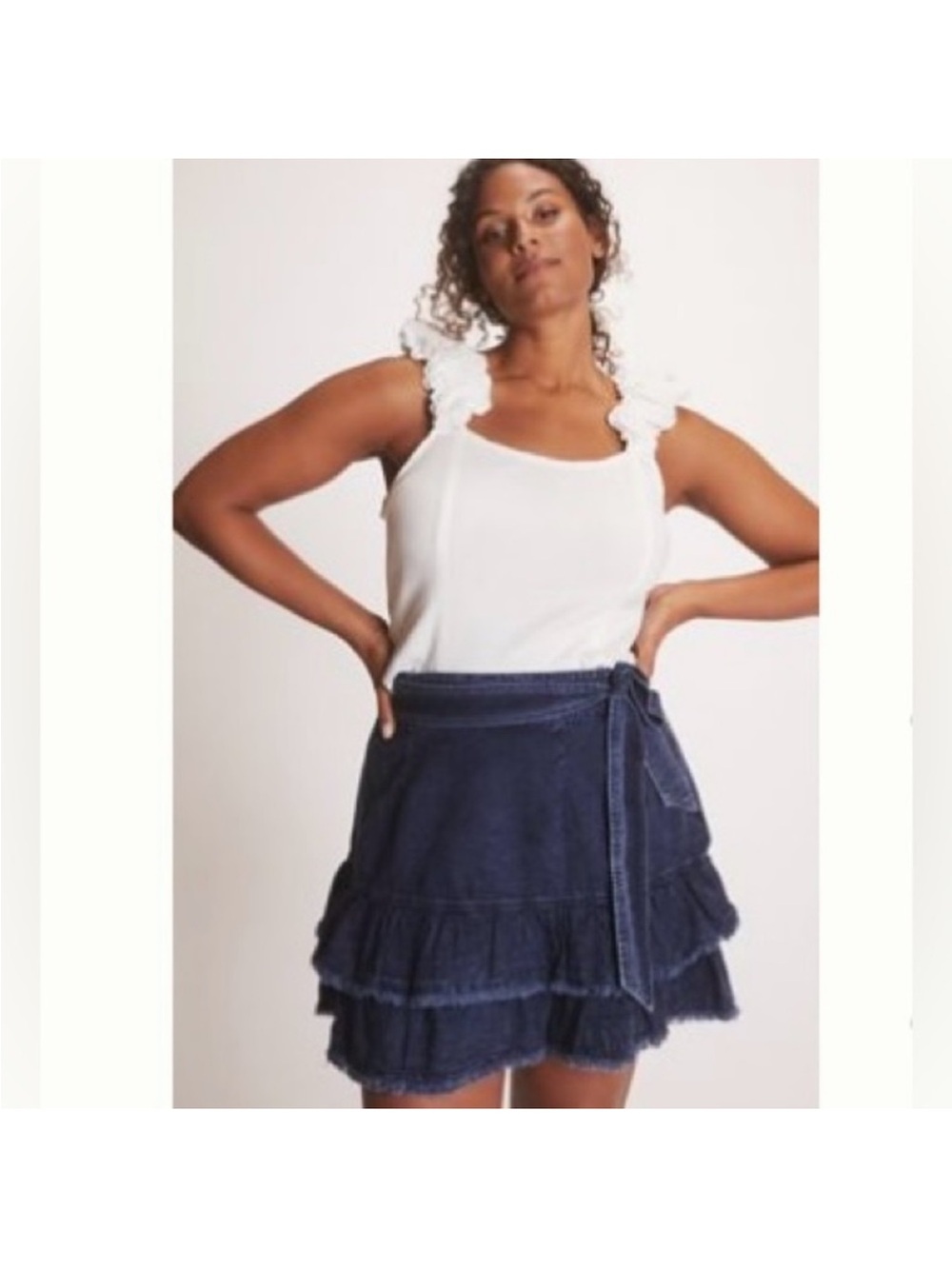 Anthropologie Pilcro Ruffled Denim Tiered Mini Skirt - Acid Wash Blue - Size S